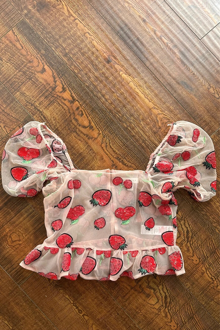 Topshop sequin strawberry patch sheer tops
